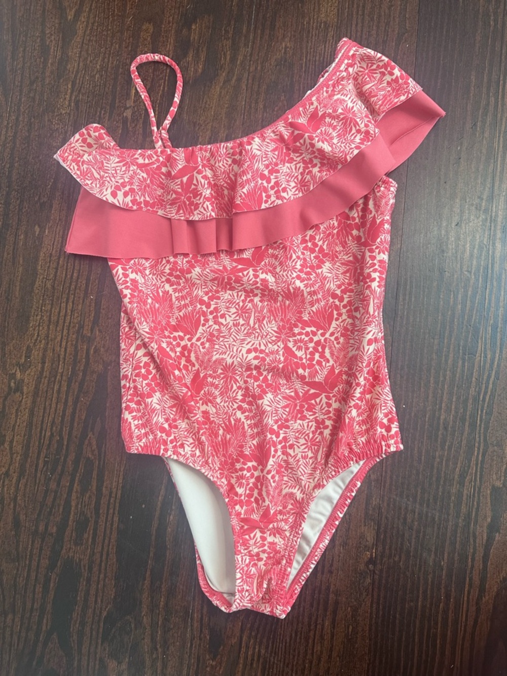 Hermoza Girls Pink Floral Ruffle One-Piece Swimsuit